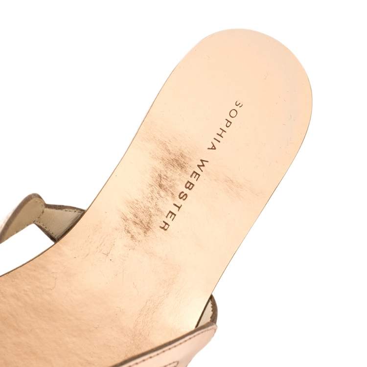 Pre Owned Sophia Webster Metallic Rose Gold Leather And PVC Madame Butterfly Flat Slides Size 37
