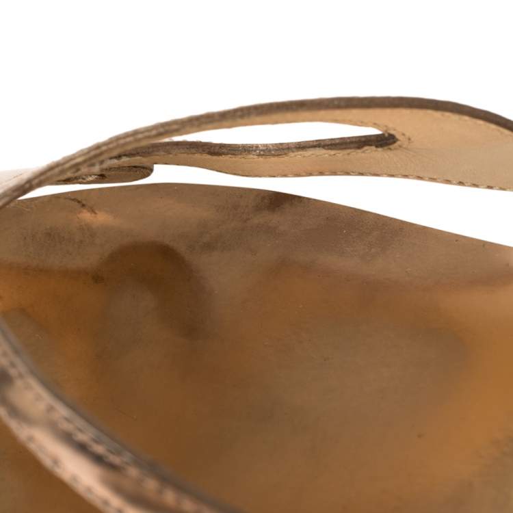 Pre Owned Sophia Webster Metallic Rose Gold Leather And PVC Madame Butterfly Flat Slides Size 37