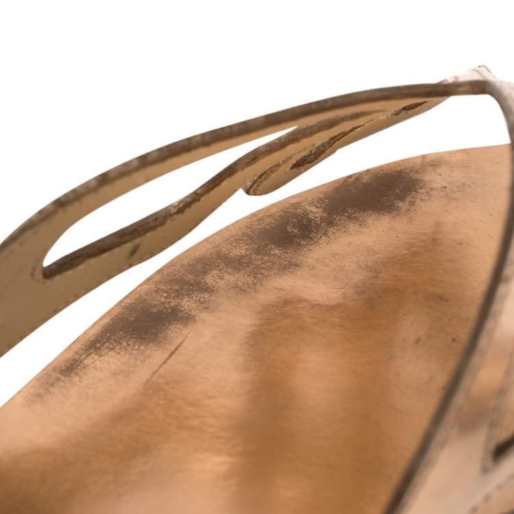 Pre Owned Sophia Webster Metallic Rose Gold Leather And PVC Madame Butterfly Flat Slides Size 37