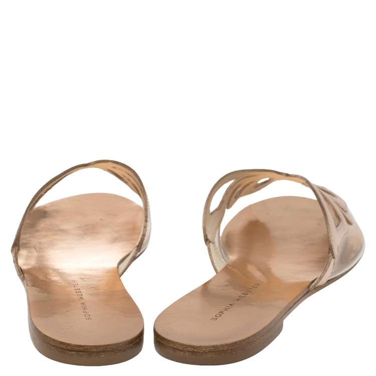 Pre Owned Sophia Webster Metallic Rose Gold Leather And PVC Madame Butterfly Flat Slides Size 37