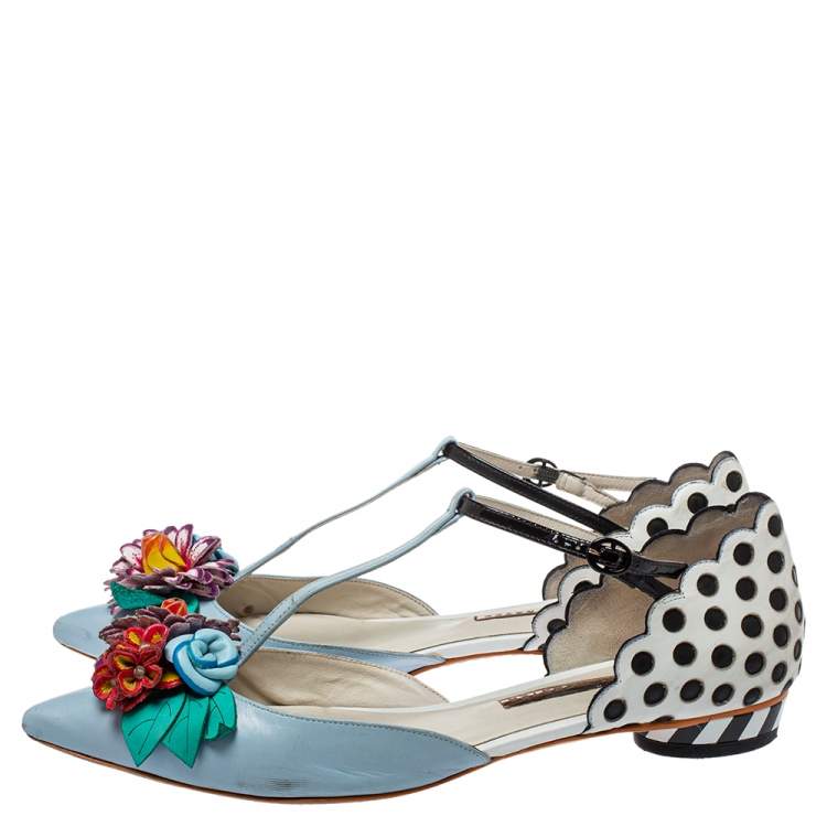 Pre Owned Sophia Webster Blue Leather Nina T- Strap Flat Sandals Size 39.5