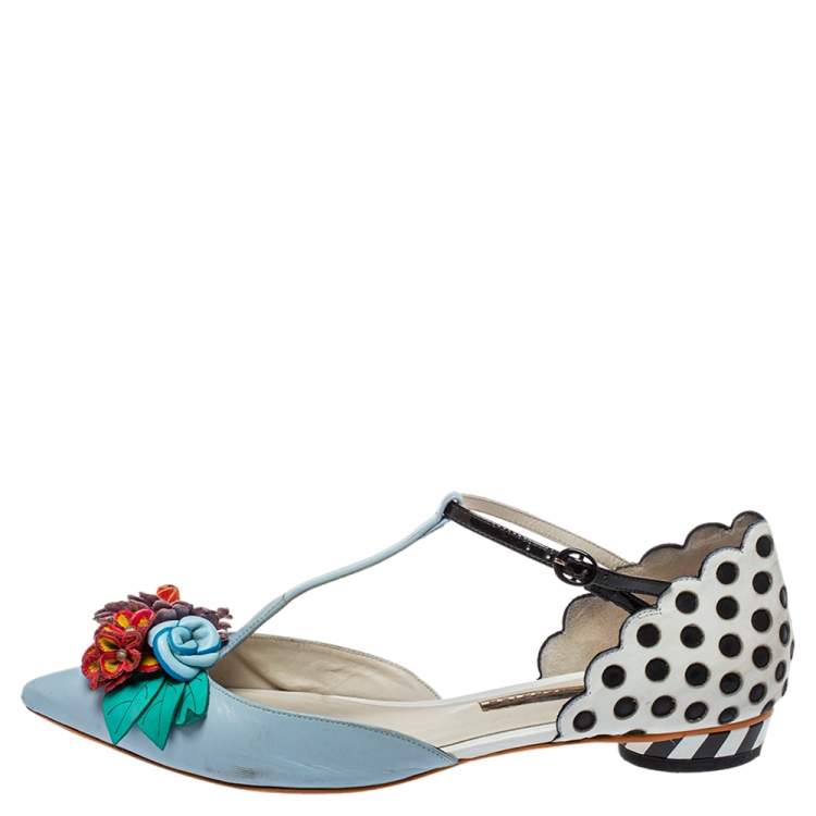 Pre Owned Sophia Webster Blue Leather Nina T- Strap Flat Sandals Size 39.5