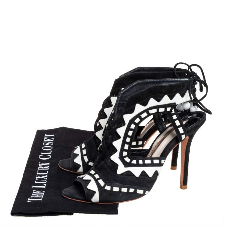 Pre Owned Sophia Webster Black/White Suede And Patent Leather Riko Cut Out Sandals Size 38