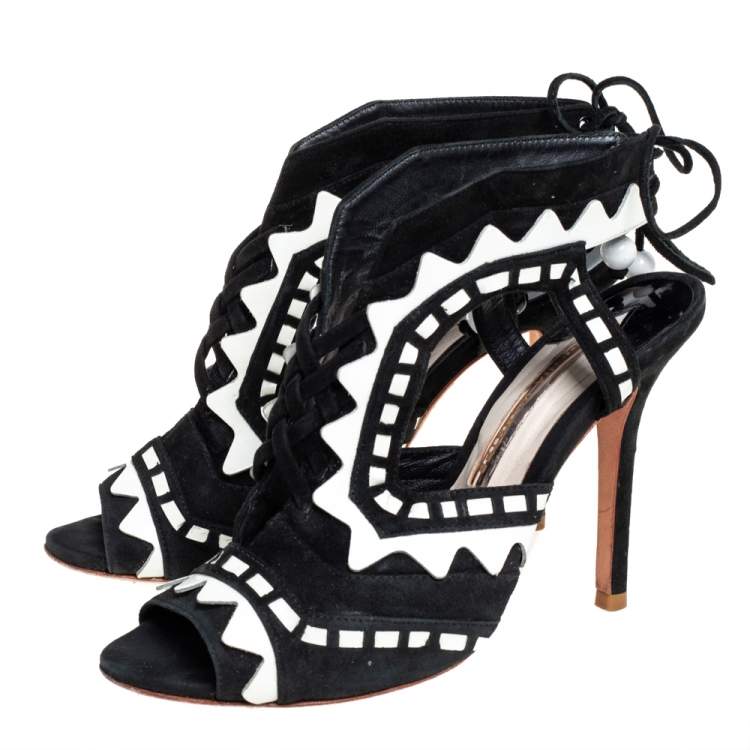 Pre Owned Sophia Webster Black/White Suede And Patent Leather Riko Cut Out Sandals Size 38