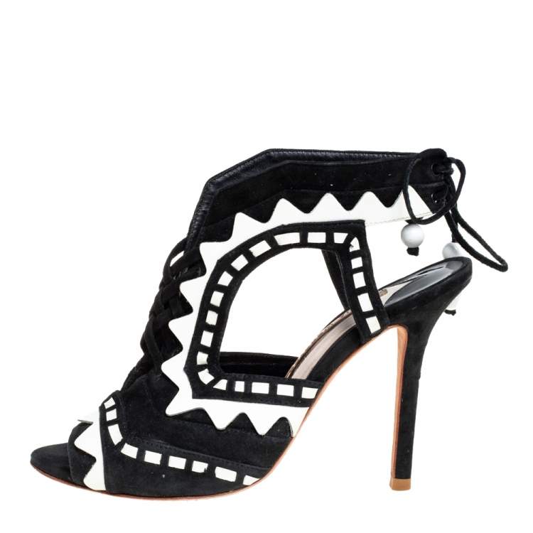 Pre Owned Sophia Webster Black/White Suede And Patent Leather Riko Cut Out Sandals Size 38