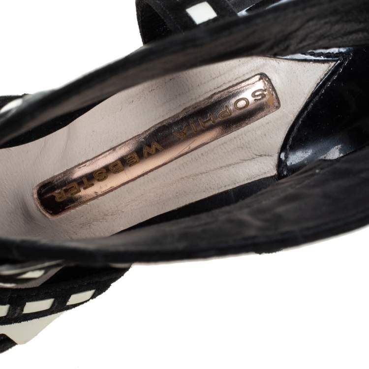 Pre Owned Sophia Webster Black/White Suede And Patent Leather Riko Cut Out Sandals Size 38