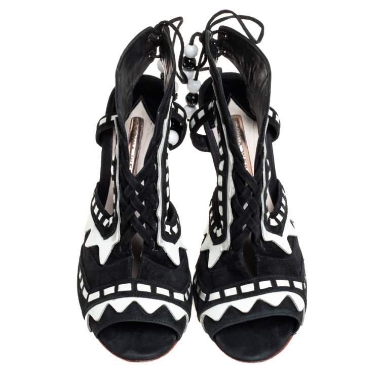 Pre Owned Sophia Webster Black/White Suede And Patent Leather Riko Cut Out Sandals Size 38