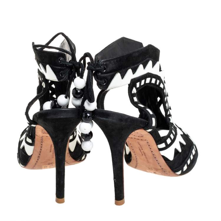 Pre Owned Sophia Webster Black/White Suede And Patent Leather Riko Cut Out Sandals Size 38