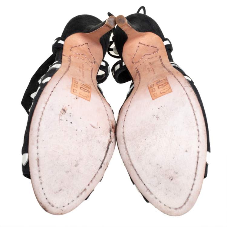 Pre Owned Sophia Webster Black/White Suede And Patent Leather Riko Cut Out Sandals Size 38
