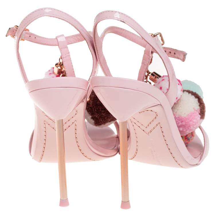 مملوكة مسبقًا Sophia Webster Pink Patent Leather Layla Pom Pom Embellished T Strap Sandals Size 38