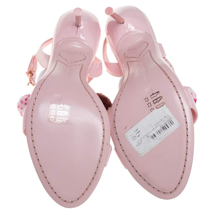 مملوكة مسبقًا Sophia Webster Pink Patent Leather Layla Pom Pom Embellished T Strap Sandals Size 38