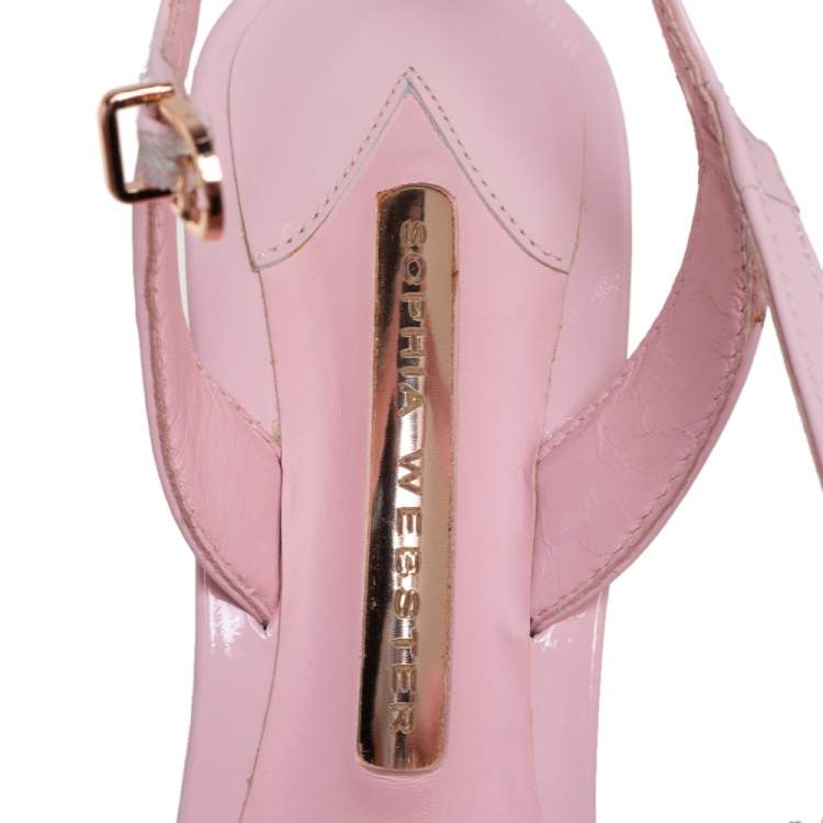 مملوكة مسبقًا Sophia Webster Pink Patent Leather Layla Pom Pom Embellished T Strap Sandals Size 38