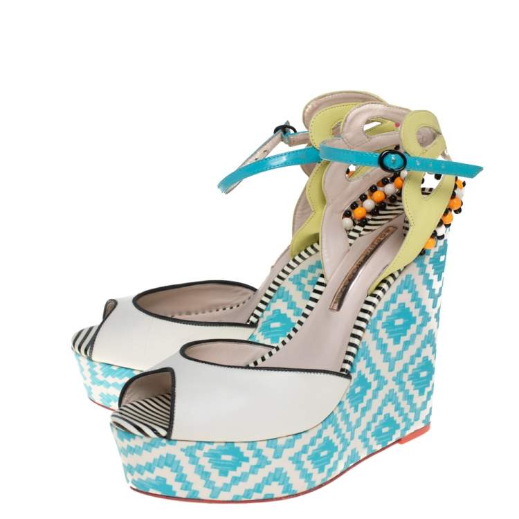 Pre Owned Sophia Webster Multicolor Printed Canvas and Leather Wedge Sandals Size 40