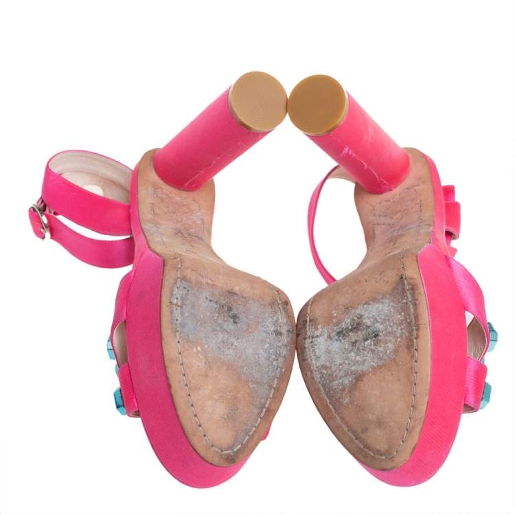 Pre Owned Sophia Webster Pink Satin Amanda Crystal Embellished Platform Ankle Strap Sandals Size 40