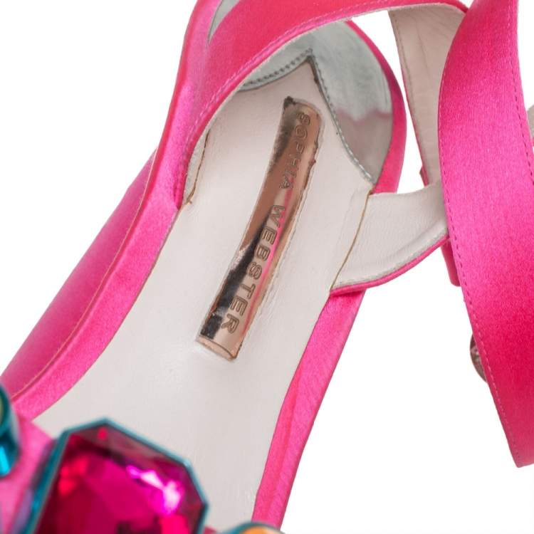 Pre Owned Sophia Webster Pink Satin Amanda Crystal Embellished Platform Ankle Strap Sandals Size 40