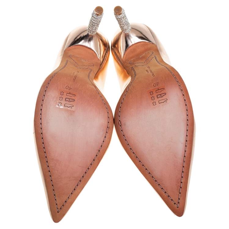 Pre Owned Sophia Webster Metallic Rose Gold Leather Crystal Embellished Heel Coco Pumps Size 40