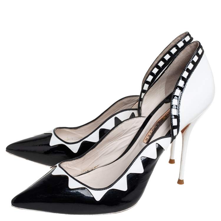 Pre Owned Sophia Webster Black/White Patent Leather And Leather D'orsay Pumps Size 40