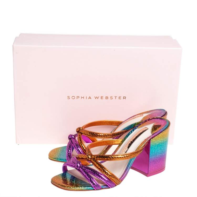 Pre Owned Sophia Webster Multicolor Python Embossed Leather Block Heel Slide Sandals Size 37.5