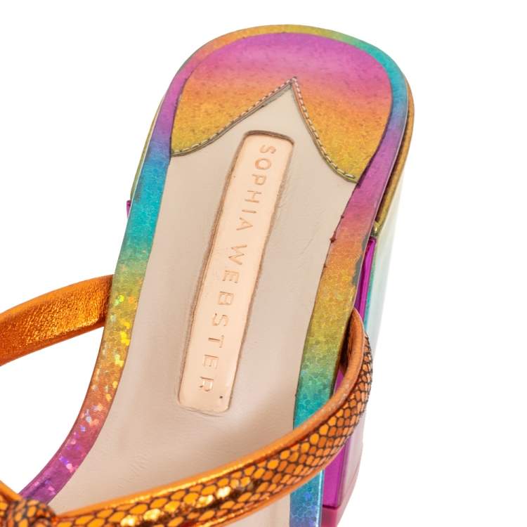Pre Owned Sophia Webster Multicolor Python Embossed Leather Block Heel Slide Sandals Size 37.5