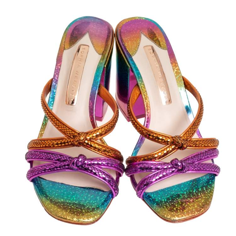 Pre Owned Sophia Webster Multicolor Python Embossed Leather Block Heel Slide Sandals Size 37.5