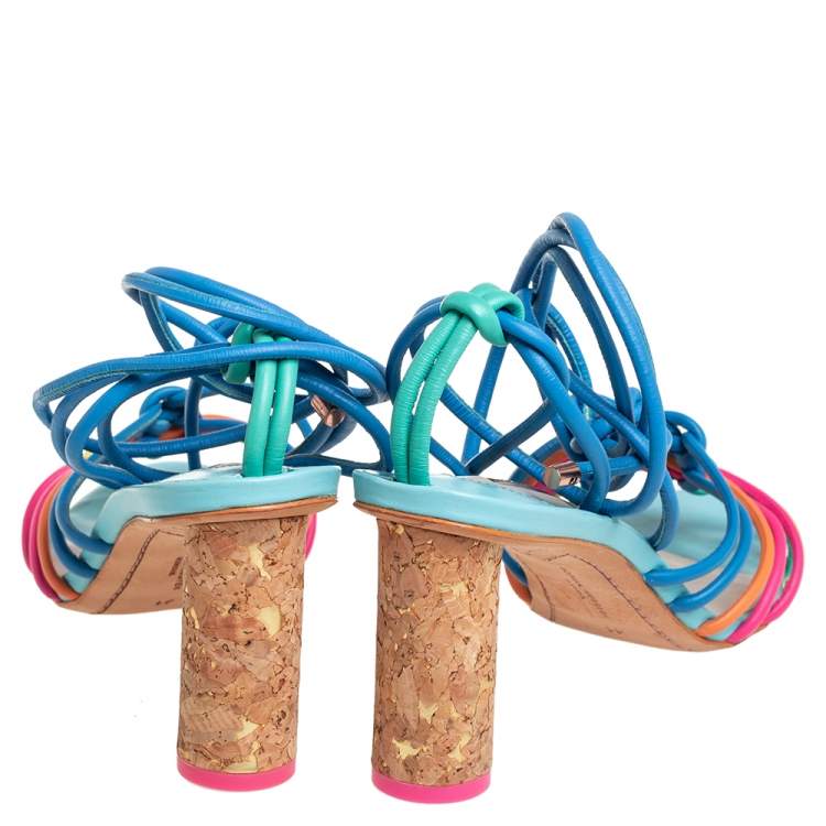Pre Owned Sophia Webster Multicolor Leather Copacabana  Ankle Wrap Sandals Size 41