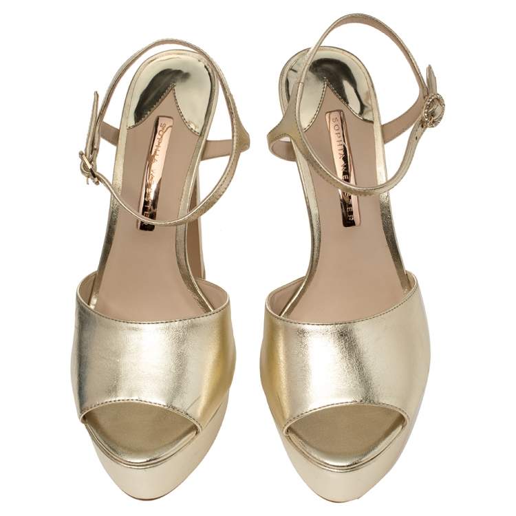 مملوكة مسبقًا Sophia Webster Gold Leather Natalia Platform Ankle Strap Sandals Size 40