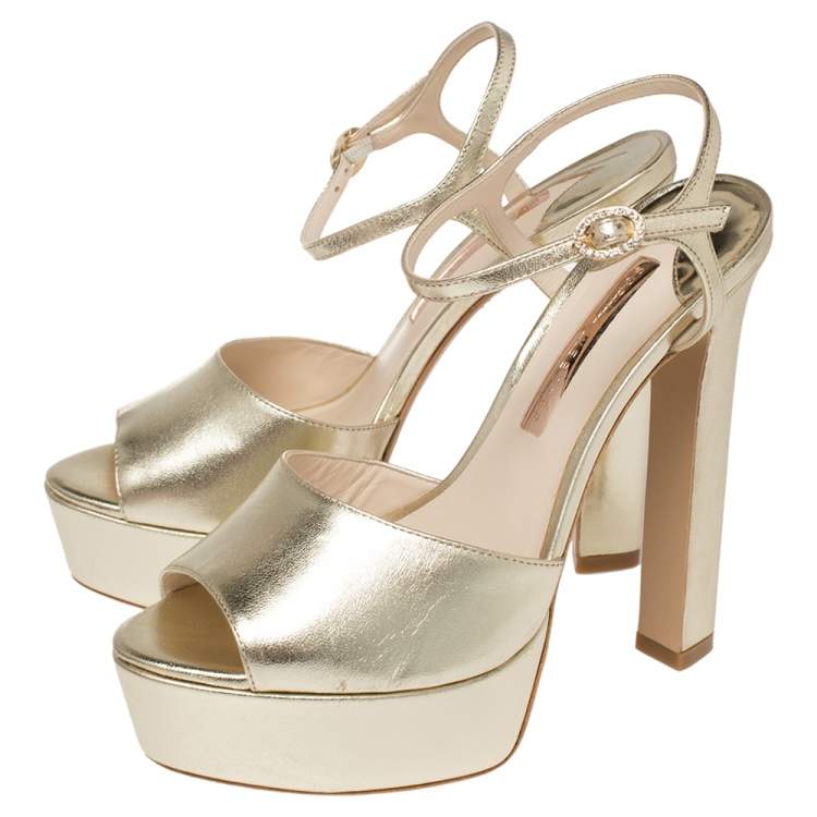 مملوكة مسبقًا Sophia Webster Gold Leather Natalia Platform Ankle Strap Sandals Size 40