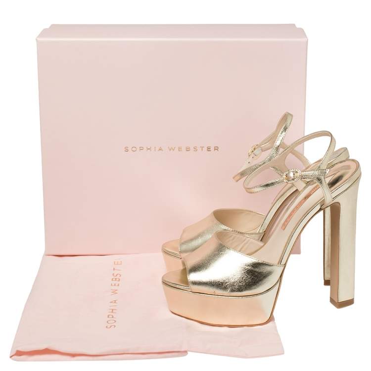 مملوكة مسبقًا Sophia Webster Gold Leather Natalia Platform Ankle Strap Sandals Size 40