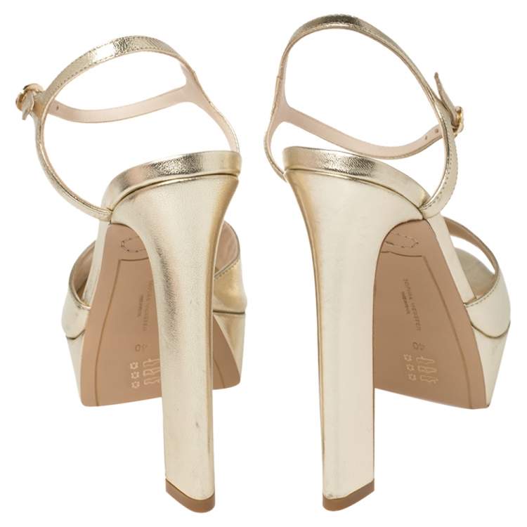 مملوكة مسبقًا Sophia Webster Gold Leather Natalia Platform Ankle Strap Sandals Size 40