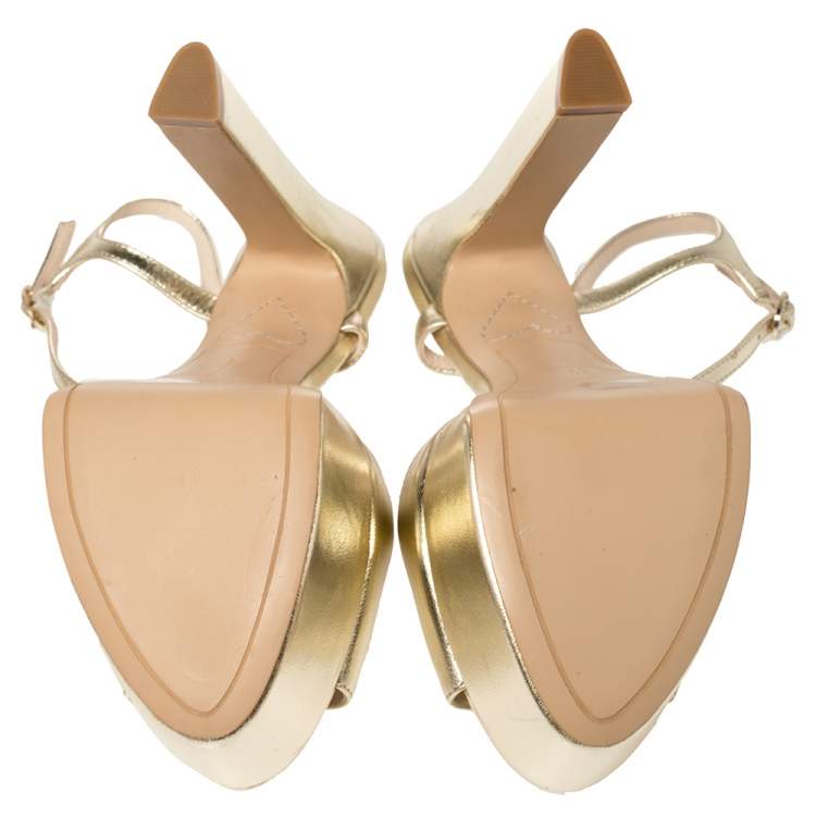 مملوكة مسبقًا Sophia Webster Gold Leather Natalia Platform Ankle Strap Sandals Size 40