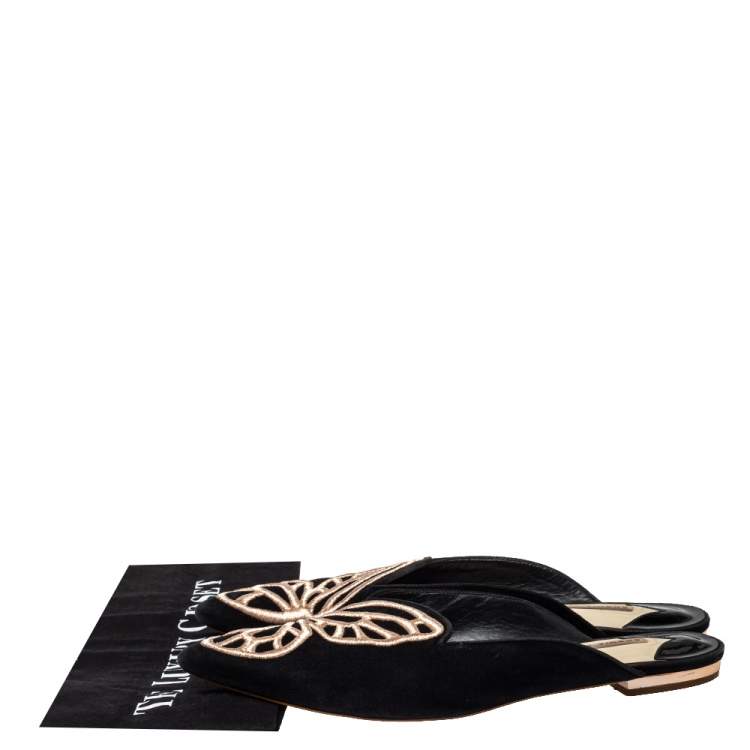 Pre Owned Sophia Webster Black Suede Bibi Butterfly  Flat Sandals Size 40