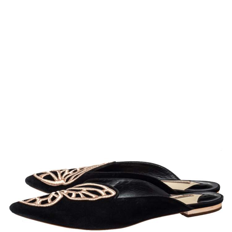 Pre Owned Sophia Webster Black Suede Bibi Butterfly  Flat Sandals Size 40