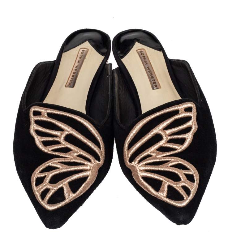 Pre Owned Sophia Webster Black Suede Bibi Butterfly  Flat Sandals Size 40