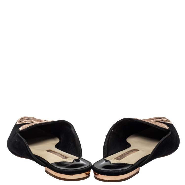 Pre Owned Sophia Webster Black Suede Bibi Butterfly  Flat Sandals Size 40