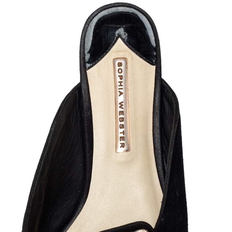 Pre Owned Sophia Webster Black Suede Bibi Butterfly  Flat Sandals Size 40