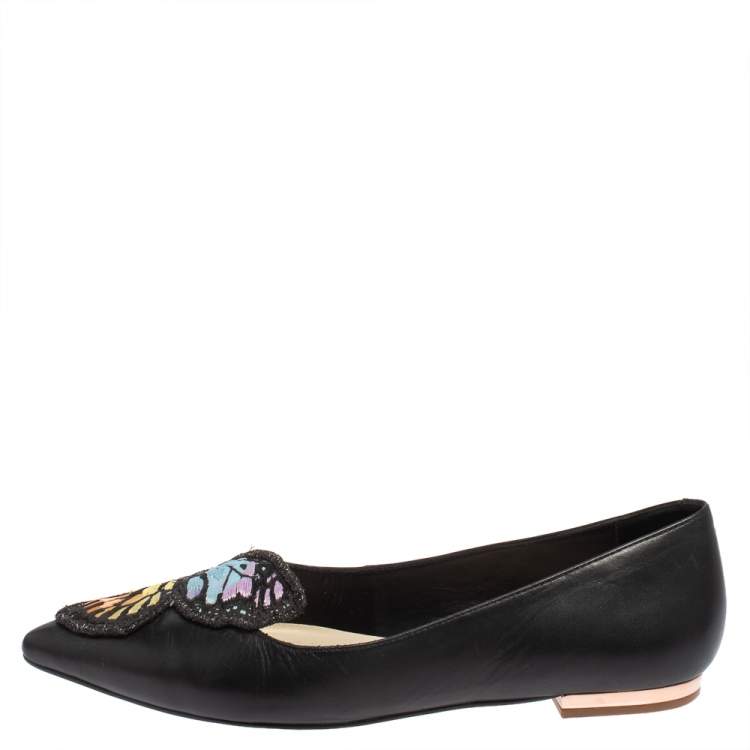 Pre Owned Sophia Webster Black Leather Bibi Butterfly Ballet Flats Size 37