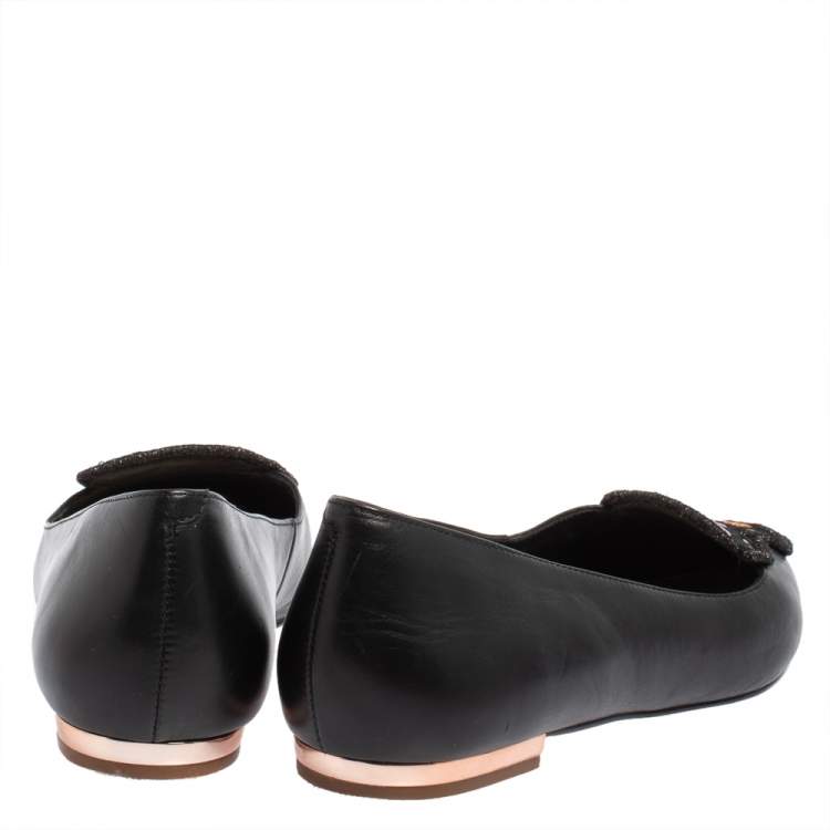 Pre Owned Sophia Webster Black Leather Bibi Butterfly Ballet Flats Size 37