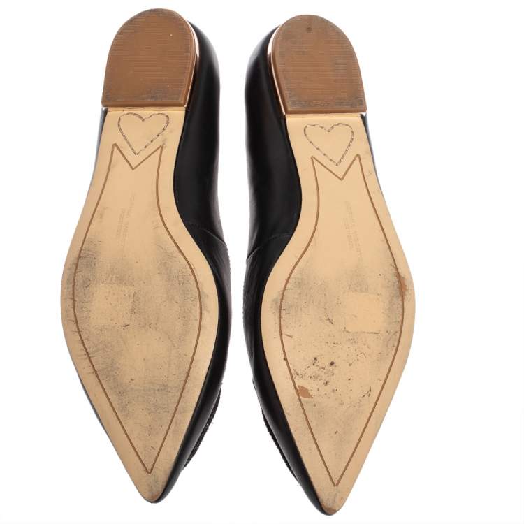 Pre Owned Sophia Webster Black Leather Bibi Butterfly Ballet Flats Size 37