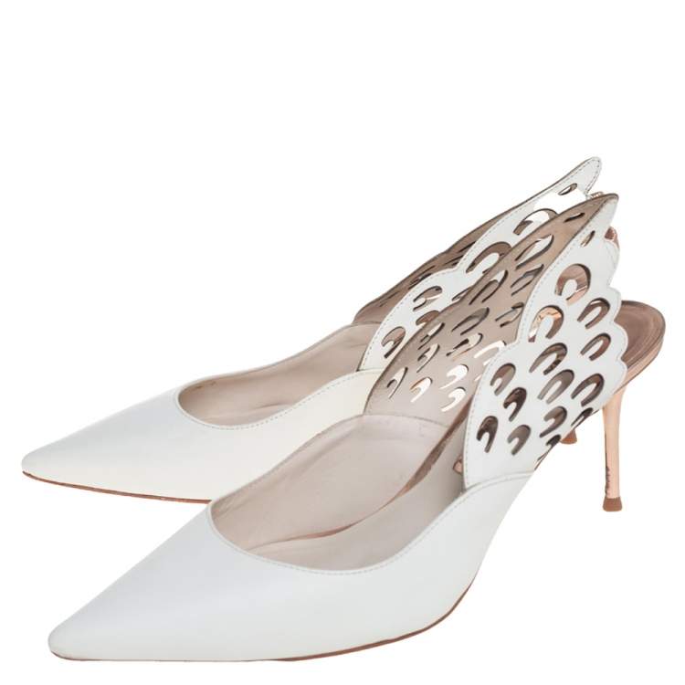 Pre Owned Sophia Webster White Leather Angel Wing Slingback Mules Size 39