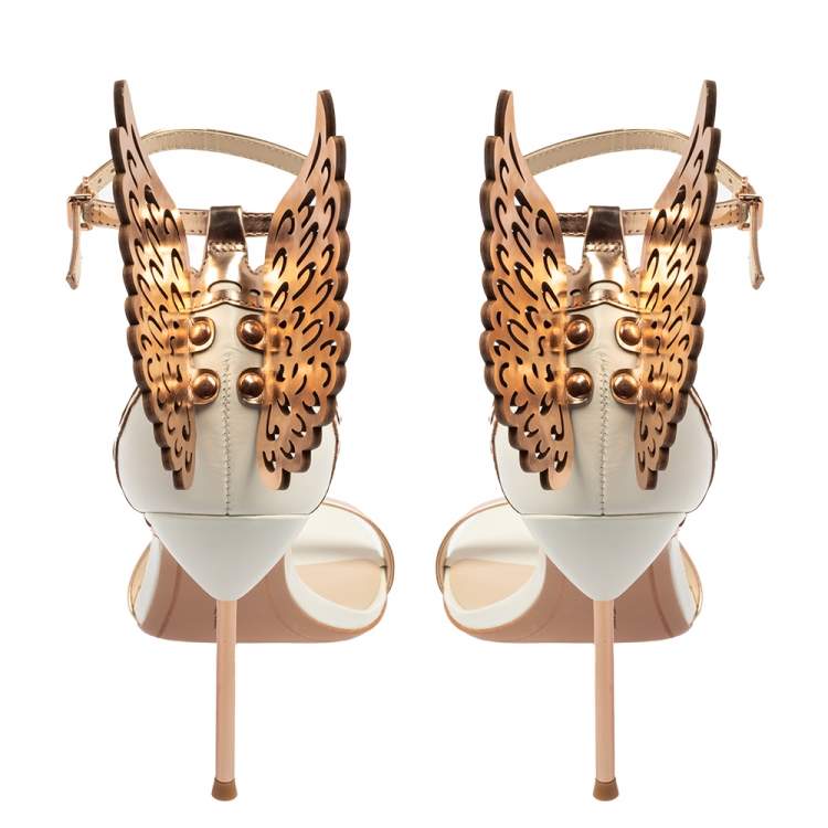 Pre Owned Sophia Webster Off White/Rose Gold Leather Evangeline Sandals Size 39