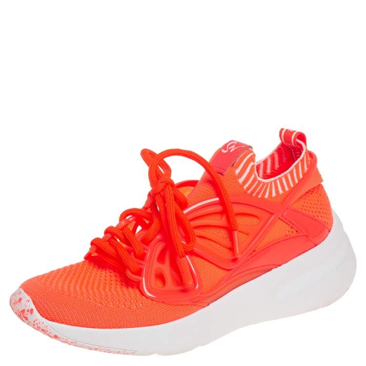 Pre Owned Sophia Webster Orange Knit Fabric Fly By Low Top Sneakers Size 40