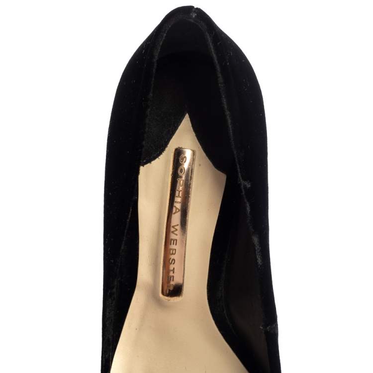 Pre Owned Sophia Webster Black Velvet Coco Crystal Embellished Pointed Toe Pumps Size 36.5