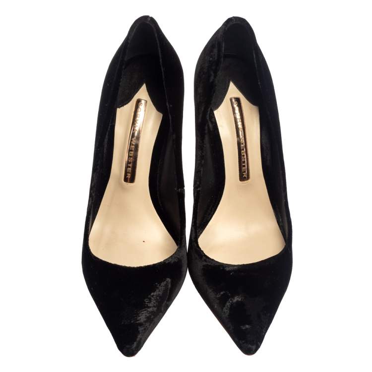 Pre Owned Sophia Webster Black Velvet Coco Crystal Embellished Pointed Toe Pumps Size 36.5