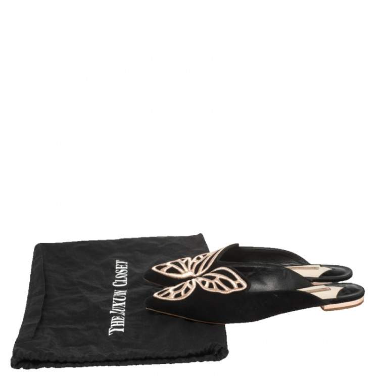 مملوكة مسبقًا Sophia Webster Black Suede Bibi Butterfly Embroidered Flat Mules Size 38.5