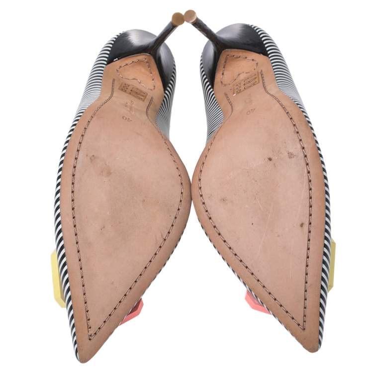 Pre Owned Sophia Webster Black/White Stripe Leather Lola Gem Pointed Toe Pumps Size 40
