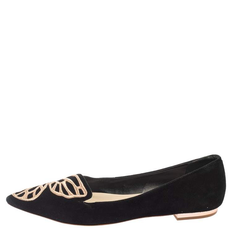 Sophia Webster Black Suede Bibi Butterfly Flats Size 41 Sophia