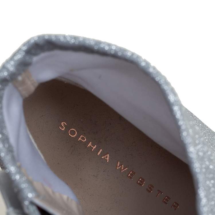 Pre Owned  Sophia Webster Silver Glitter Fabric Andie Bow Ankle Booties Size 38