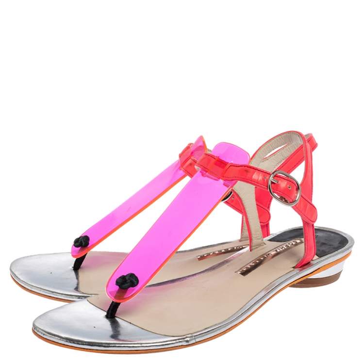 Pre Owned Sophia Webster Pink PVC And Leather Thong Flat Sandals Size 38