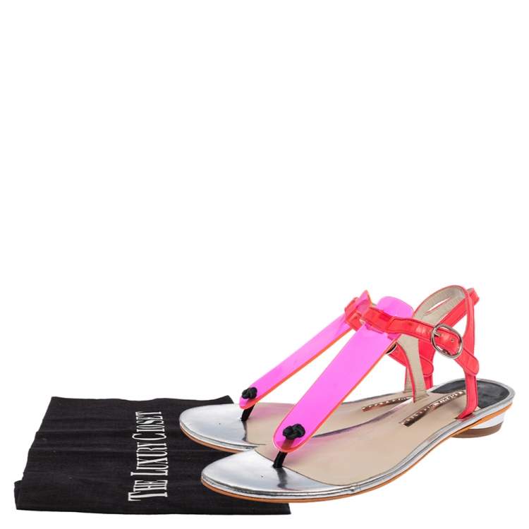 Pre Owned Sophia Webster Pink PVC And Leather Thong Flat Sandals Size 38