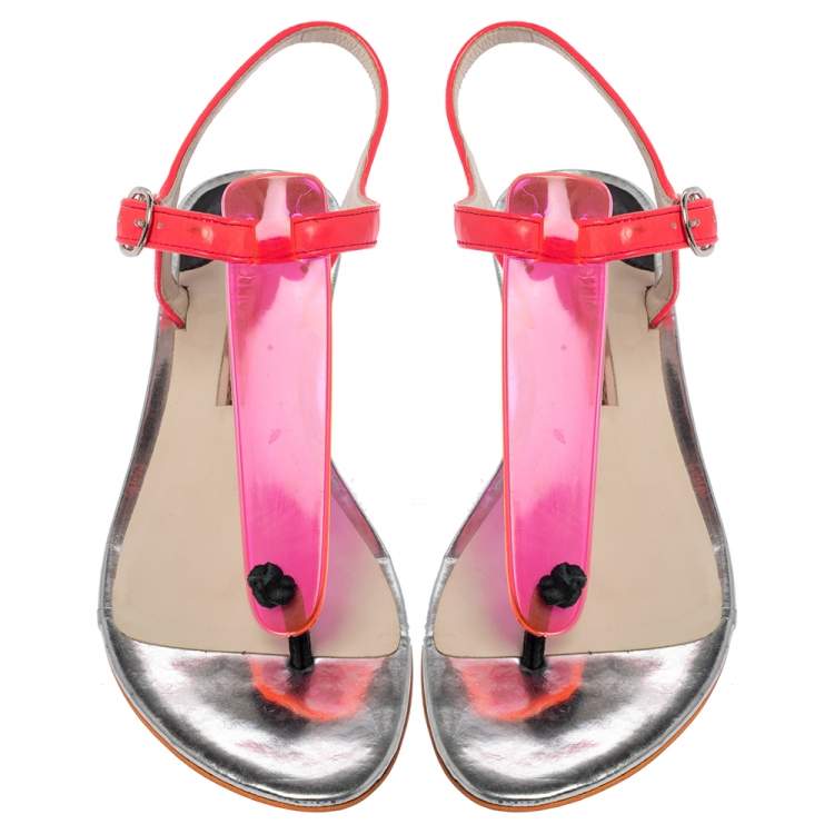 Pre Owned Sophia Webster Pink PVC And Leather Thong Flat Sandals Size 38